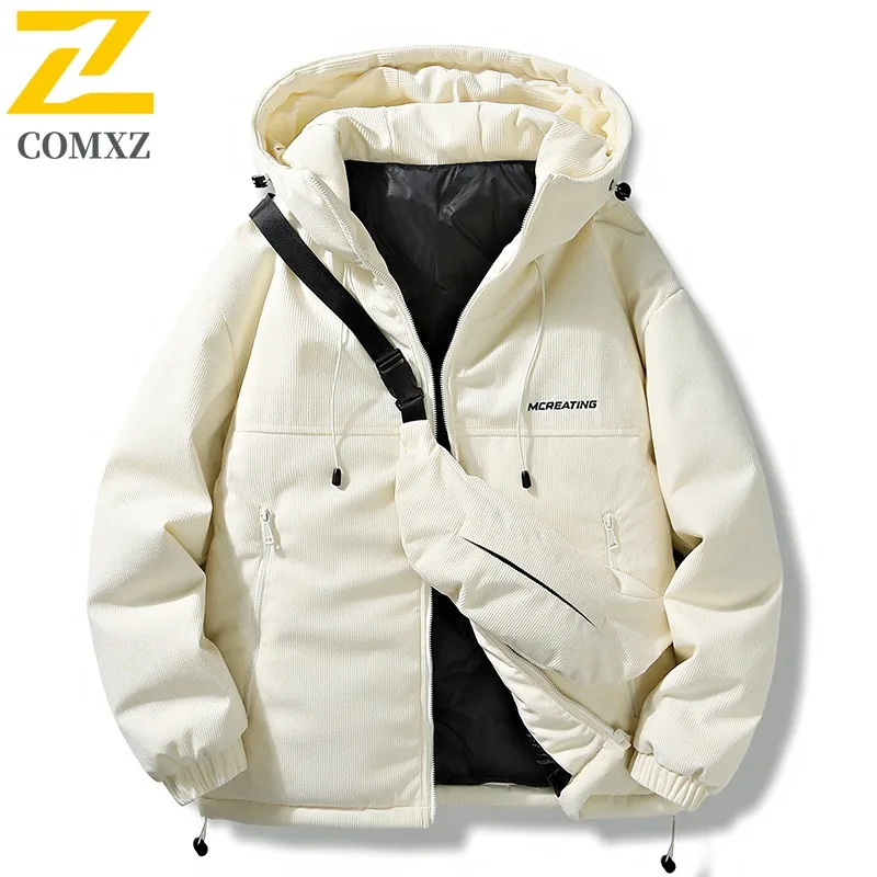COMXZ Men Duck Down Mountain Hooded Waterproof Long Jacket American Style Vintage Winter Cotton-padded Outdoor Lightweight Coat