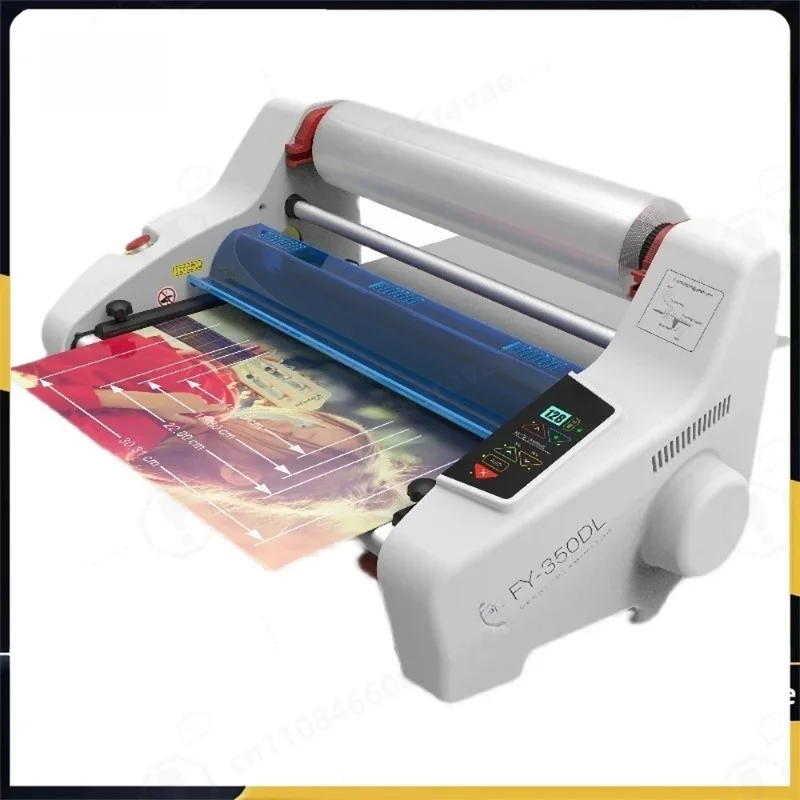 

Desktop A3 A4 Paper Laminating Machine FY-350DL Double-Sided English Version Cold Hot Roll Laminator Four Rollers for Film Photo