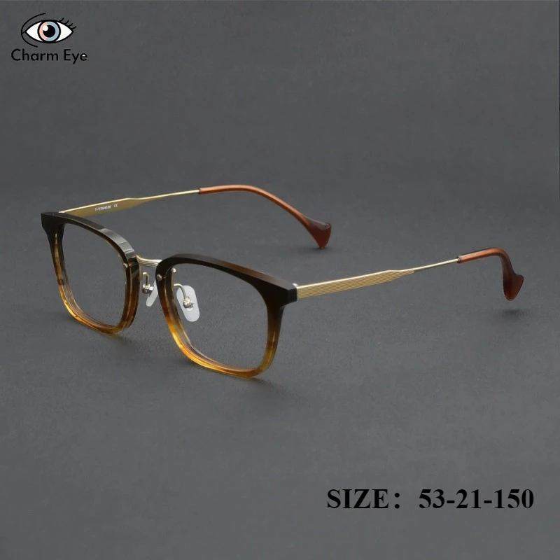 

Мужские квадратные очки в стиле ретро с градиентом, чайное золото, высококачественный дизайн, ацетат + титан, оправа для очков, близорукость, анти-синий свет, женские очки