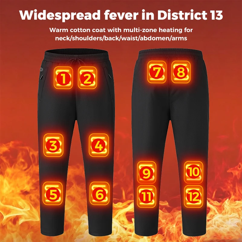12-Zonen USB-Beheizte Hose für Männer und Frauen, 3 Temperaturstufen, maschinenwaschbar, für Winter, Outdoor, Skifahren, Wandern, Angeln, Motorradfahren, warme Hose – Detail 2