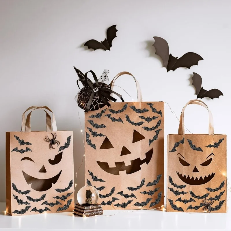 500Pcs Halloween Bat Stickers Roll Laser Black Bat Waterproof Glitter Self-Adhesive Sticker for Halloween Scrapbook Party Decor