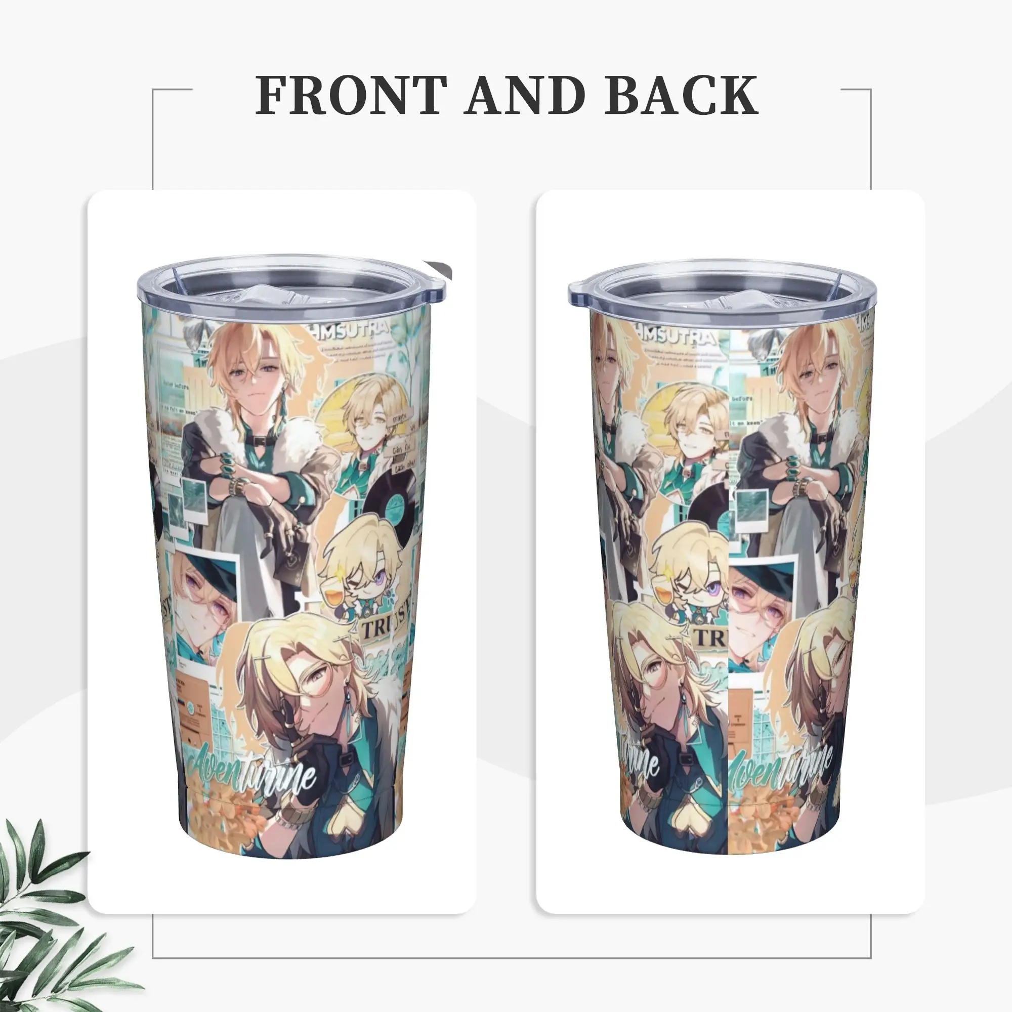 Aventurine Insulated Tumbler with Straws Honkai Anime Vacuum Coffee Mugs Outdoor Portable Water Bottle Cups, 20oz