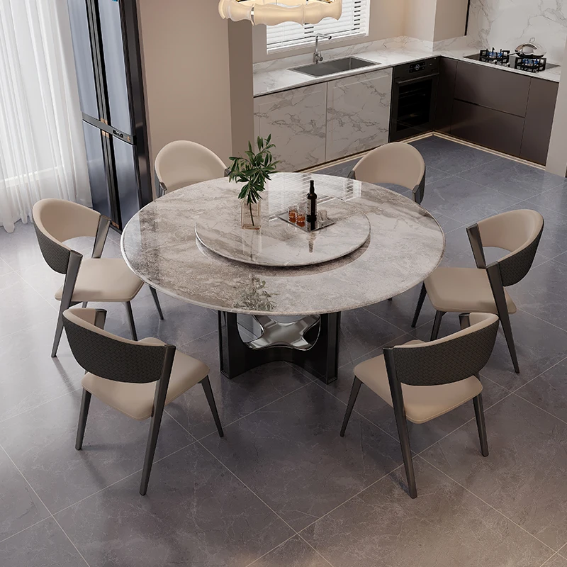 

Luxury Modern Round Natural Marble Dining Table Chair 4 6 8 Seater Restaurant Metal Household Rotating Furniture Latest Designs