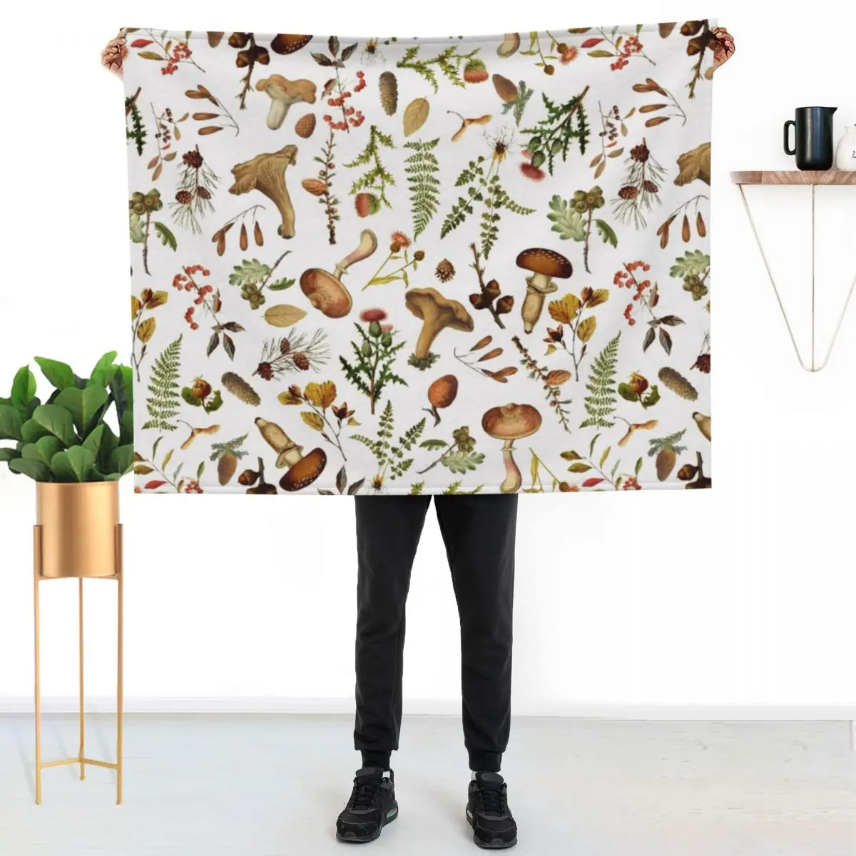Vintage Mushrooms Woodland Botanical Pattern - White Throw Blanket Sofa Throw Plaid on the sofa Plaid Warm funny gift Blankets