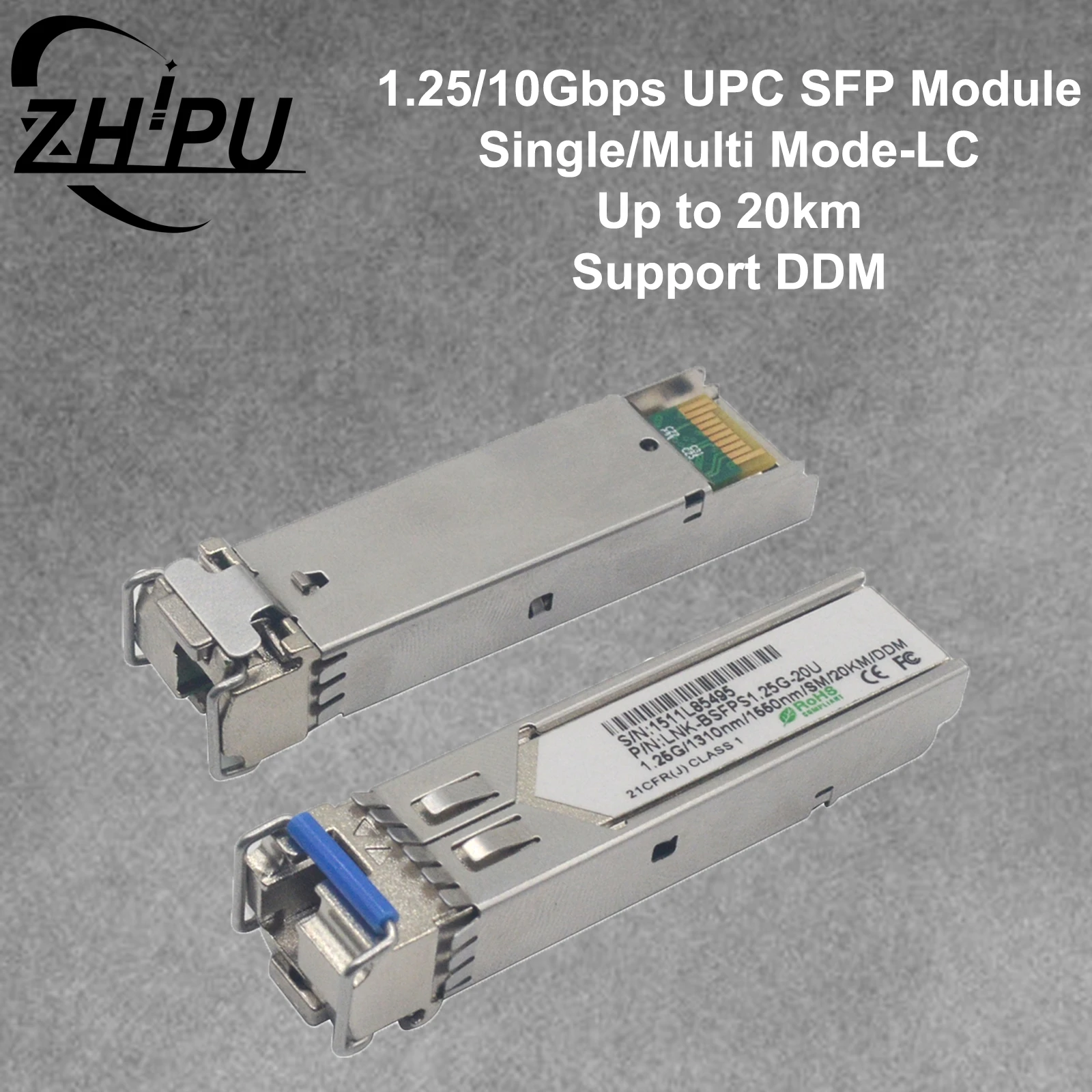 

1.25/10Gbps UPC SFP Module – Bi-Directional, Single/Multi Mode LC, 20km, DDM, 0°C ~ 70°C Operating Temp