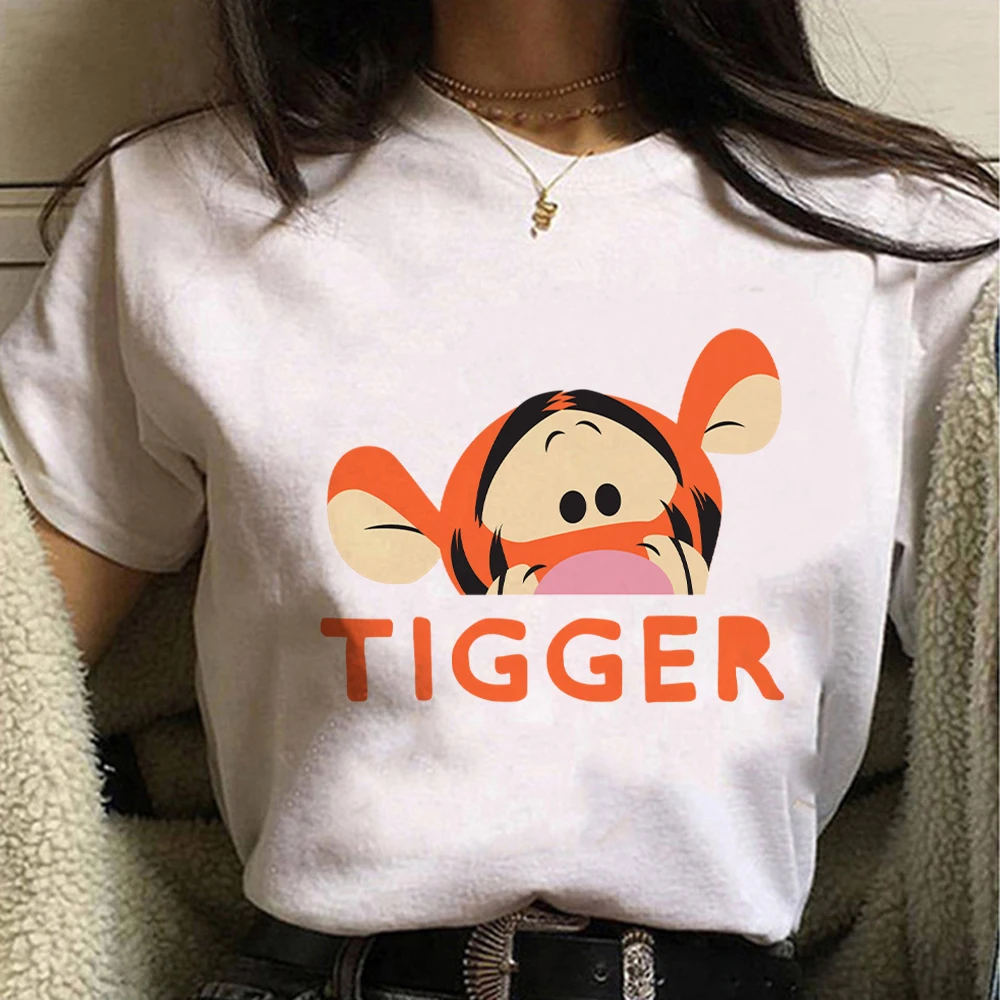 Disney Women T-shirt Cute Tigger Print Fashion Tops Female Tshirt Comfy Casual Tees Winnie The Pooh Cartoon Harajuku Clothes