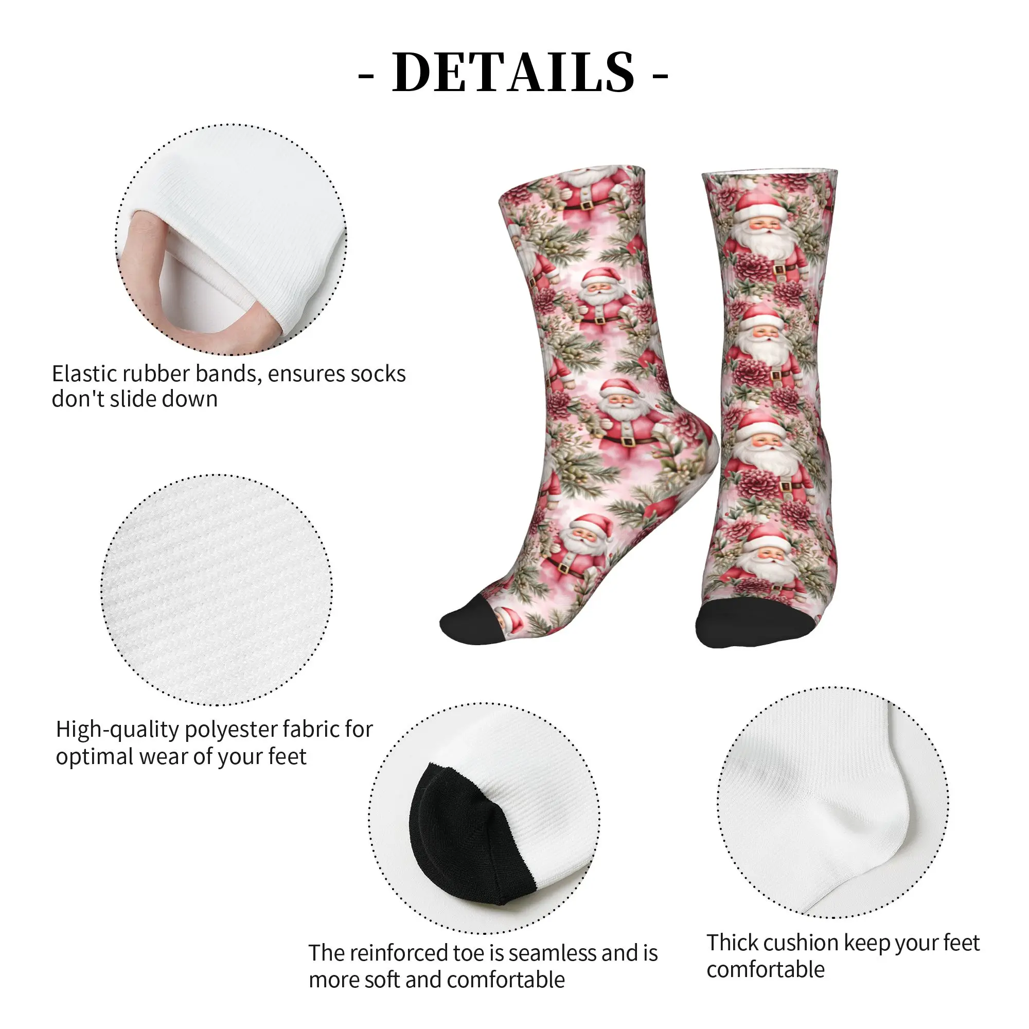 Funny Pink Santa Claus Christmas  Pattern Socks Men Women Warm 3D Print  Sports Basketball Socks view 5