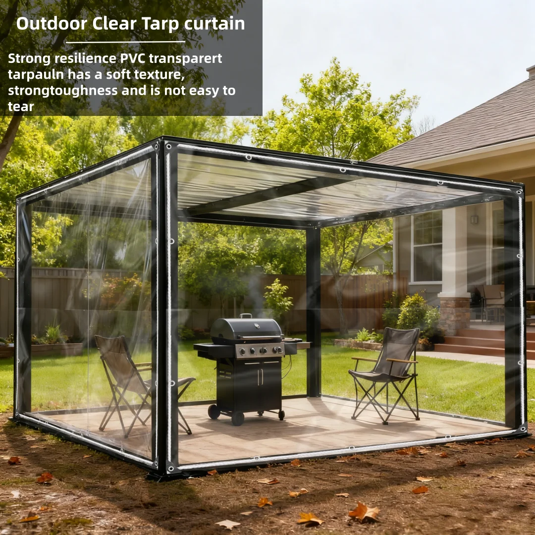 

Прозрачный непромокаемый брезент из ПВХ - утолщенный водонепроницаемый чехол с втулками для уличной мебели, автомобиля