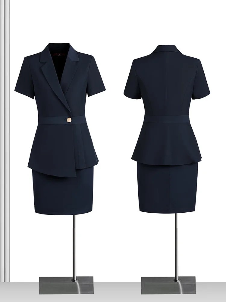 Professional Short Sleeve Thin Workwear Suit Set for Women Summer Style Commute Fashion Slim Fit Polyester Fiber Jewelry Store