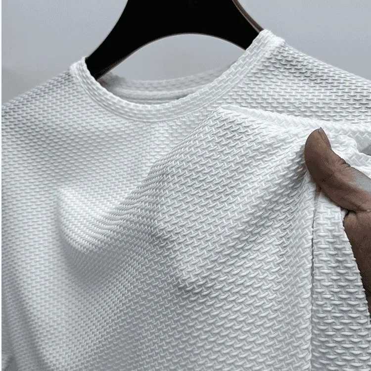 Summer Stretch Bamboo Mesh Ice Silk T-shirt Men's Short Sleeve Round Neck Half-sleeved Men's Base Shirt Summer Thin Trend
