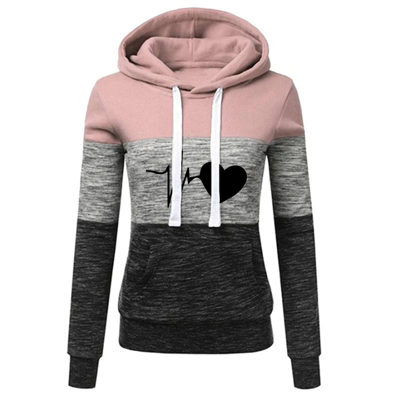 New Love Print  Women Casual Long Sleeve Sweatshirts Ladies Autumn Colorful Patchwork Thin Hoodie Jacket