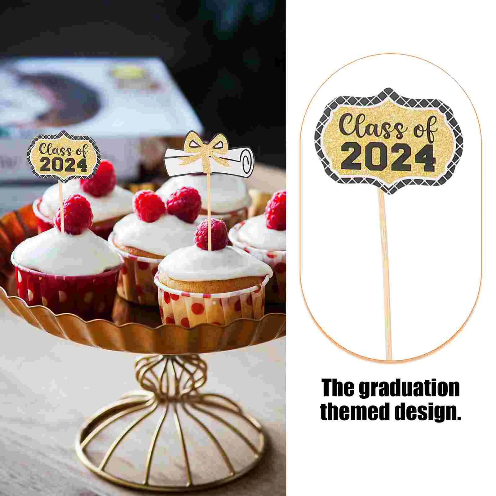 24 Pcs Wedding Ceremony Decorations Graduation Season Cake Brand Cupcake Toppers Small Card Paper Baby