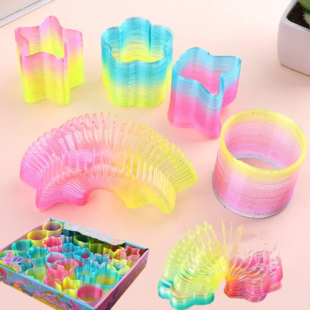 Rainbow Polygon Rainbow Neon Plastic Magic Spring Circle Folding Plastic Spring Coil Children\'s Creative Magical Buck Toys