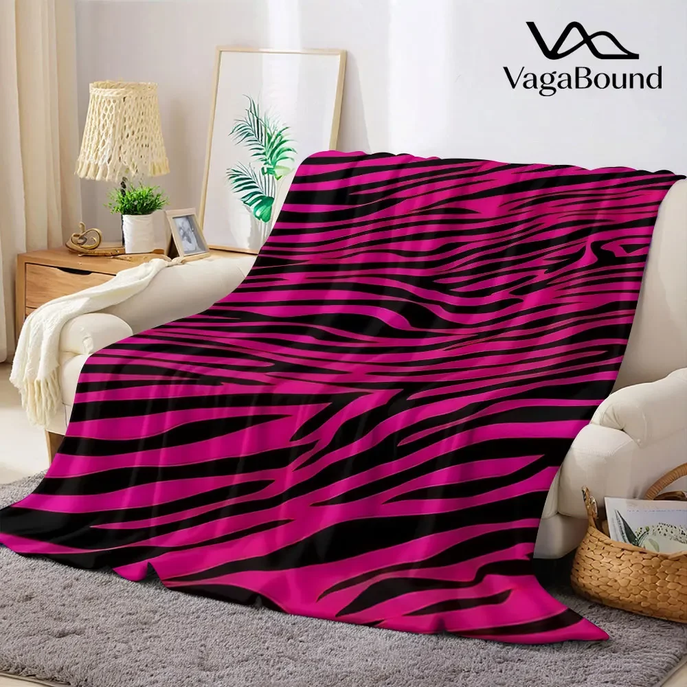 Pink Zebra Flannel Blanket Warm Soft Halloween Christmas Decorative Couch Warm Cozy All-Season Gift