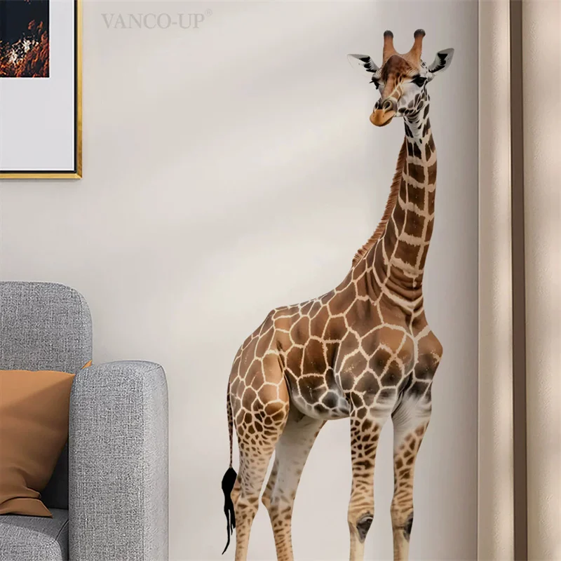 كبير سفاري الحيوانات الزرافة ملصق للأطفال غرفة الحضانة ديكور الشمال الغابة الحيوانات الزرافة الشارات خلفية جدارية Muraux