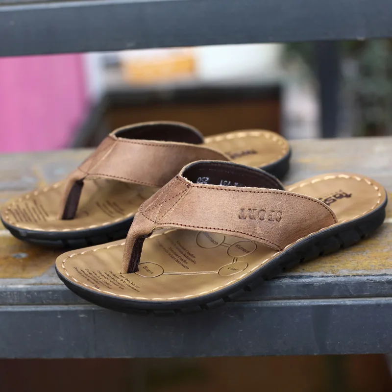 Chinelos masculinos de verão de couro genuíno, sandálias de praia masculinas, sapatos de verão para homens, 2022