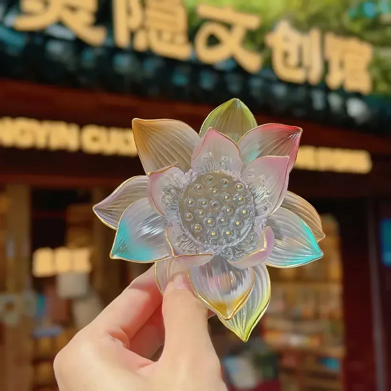Colorful Glazed Lotus Incense Holder Ancient Style Desktop Ornament for Tea Room Jewelry Display Stand Home Decor Gift