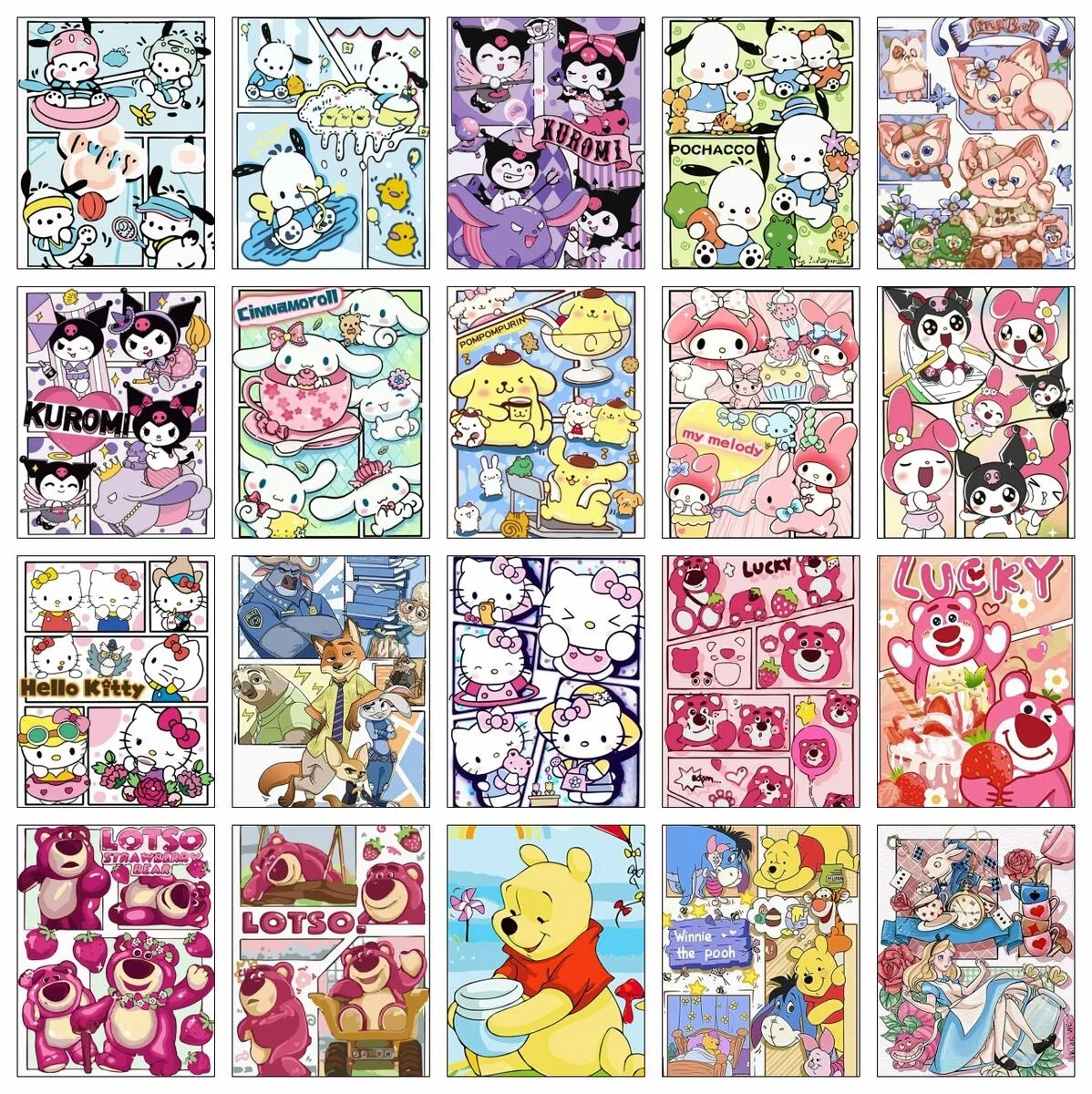 Sanrio Painting By Numbers Winnie Bear Kuromi Oil Painting Mymelody Cinnamoroll Suitable Beginners Cartoon Room Decor 20X30cm