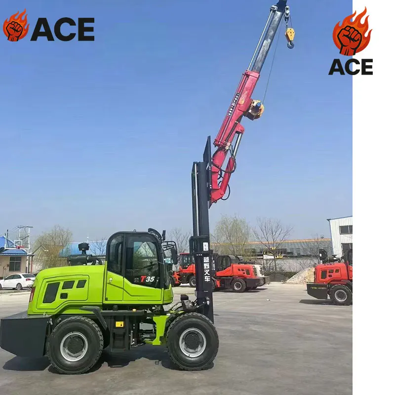 

Hot sale mini forklift 3 ton customized 4X4 forklift spare parts 3.5 ton 5 ton all terrain forklift with crane