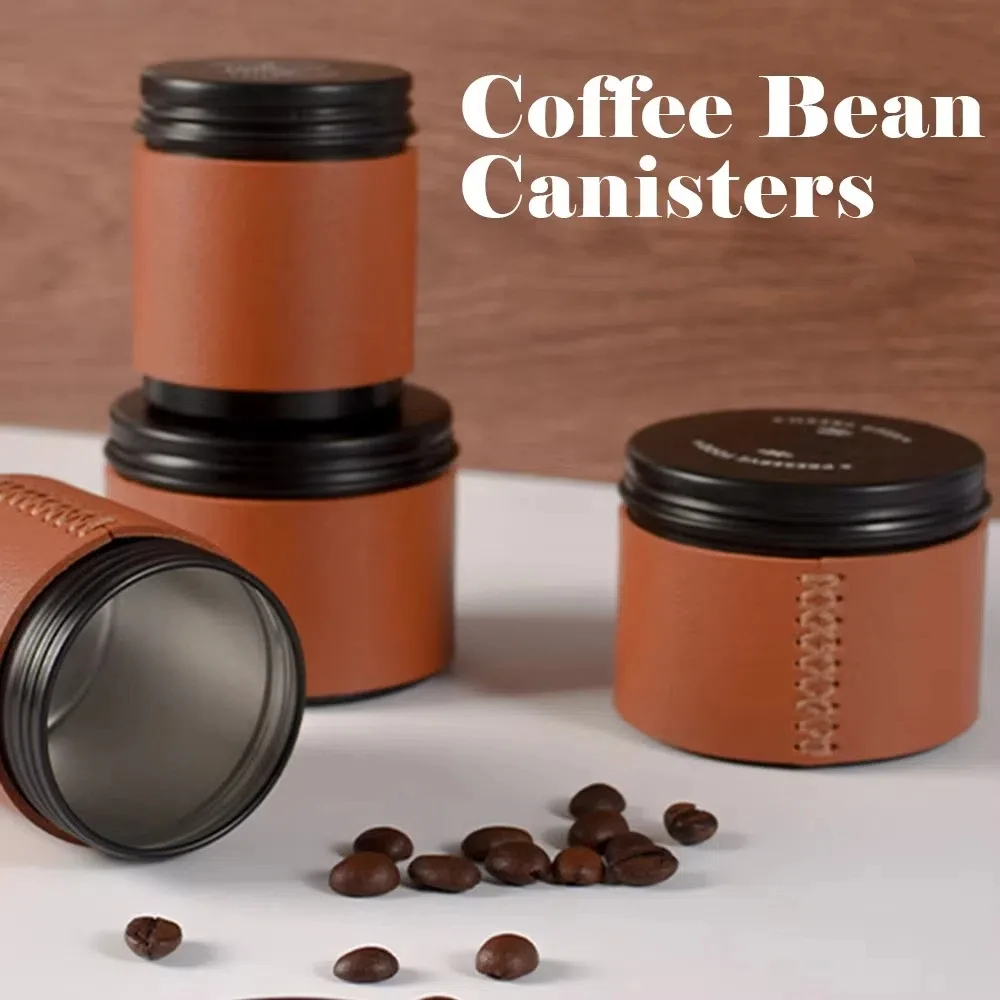

Potable Coffee Storage Tool Mini Coffee Bean Storage Jar Leather Case Moisture-proof Coffee Powder Sealed Jar Iron Cans Camping