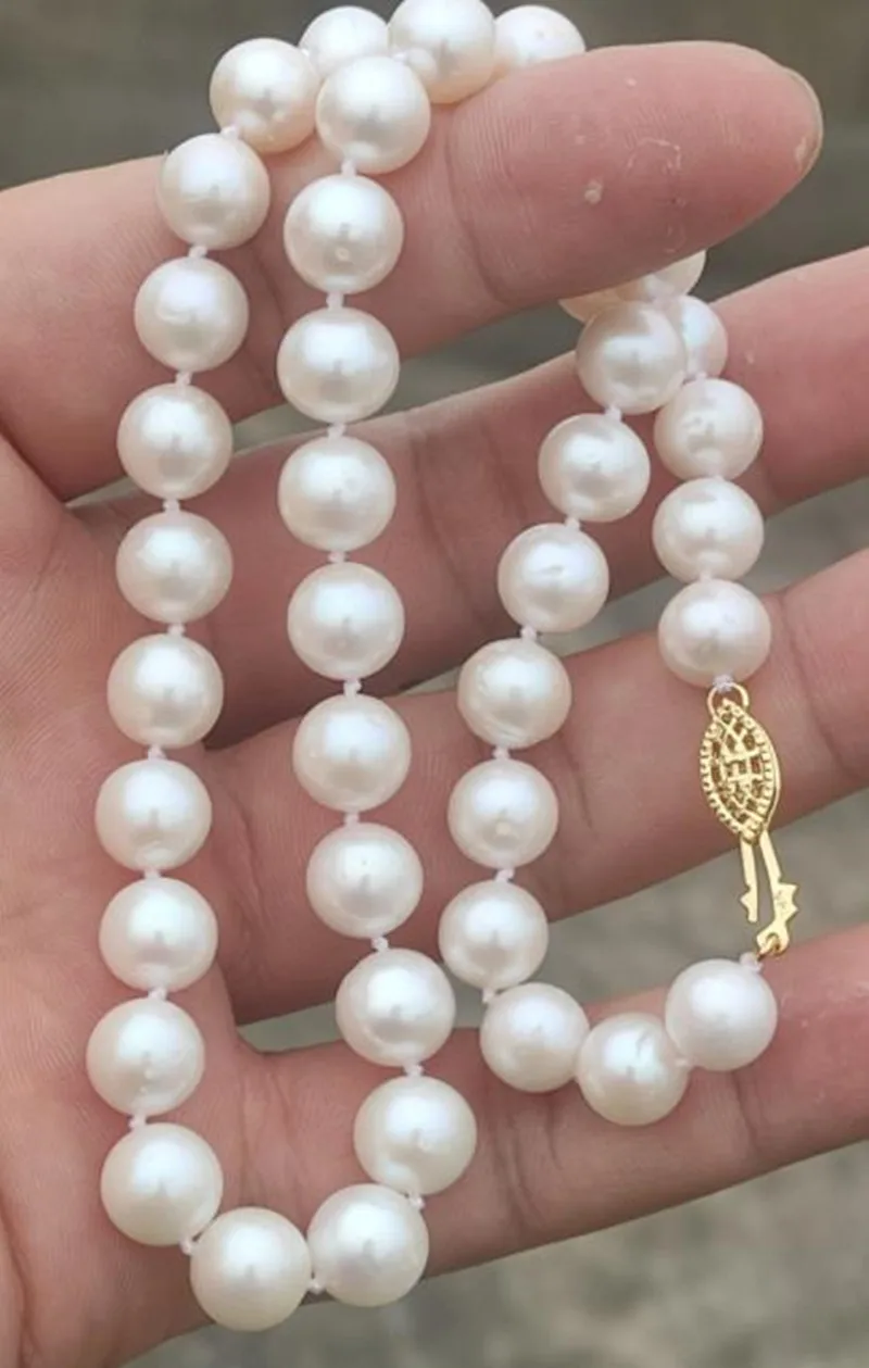 AAA 8-9mm Round Natural  White Pearl 18inch 20inch 22inch 24inch Necklace 080602