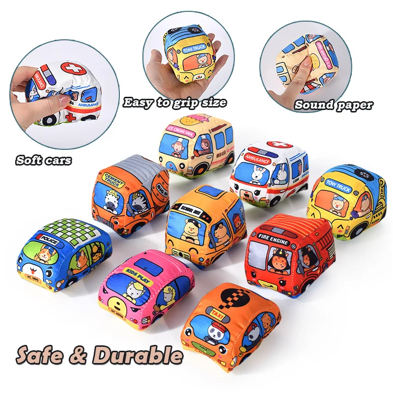 Ensemble de jouets de voiture souple pour bébés, avec tapis de jeu, 9 véhicules, éducation précoce, Interaction Parent-enfant, son et hochet en papier