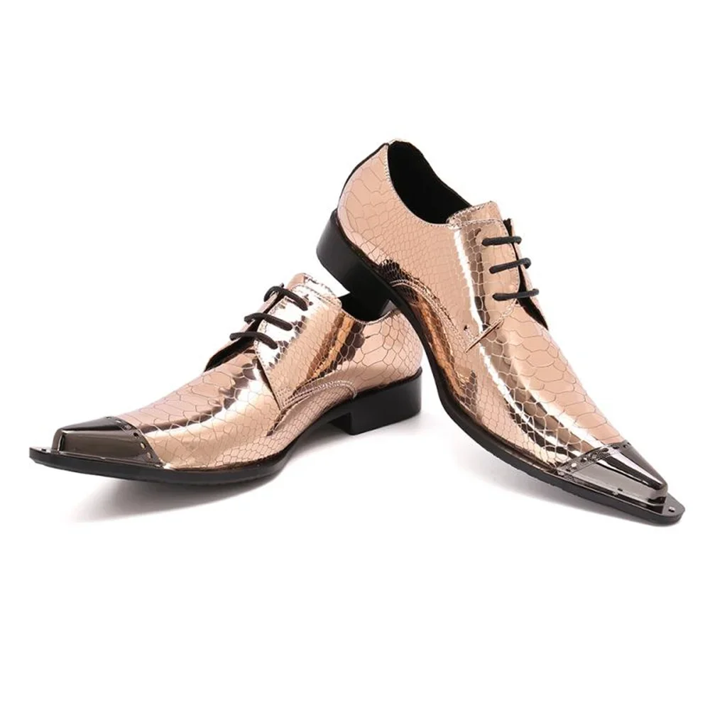 Brogue-Lederschuhe für Herren, Schlangenmuster, Retro-Business, spitze Zehenpartie, Schnürung, trendiges Kleid, Hochzeit