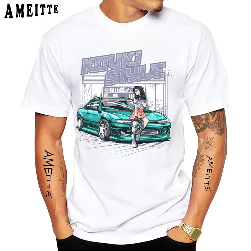 New Summer Men Short Sleeve Harajuku Silvia S14A Kouki - Car Design T-Shirt White Casual Boy Tees Hipster Cool Man Tops