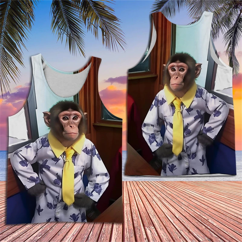 Funny Monkey Face 3D Printed Tank Top For Men Hip Hop Causal Broadcloth Hawaiian Vest Fashion Animal Male Waistcoat Casual Kids