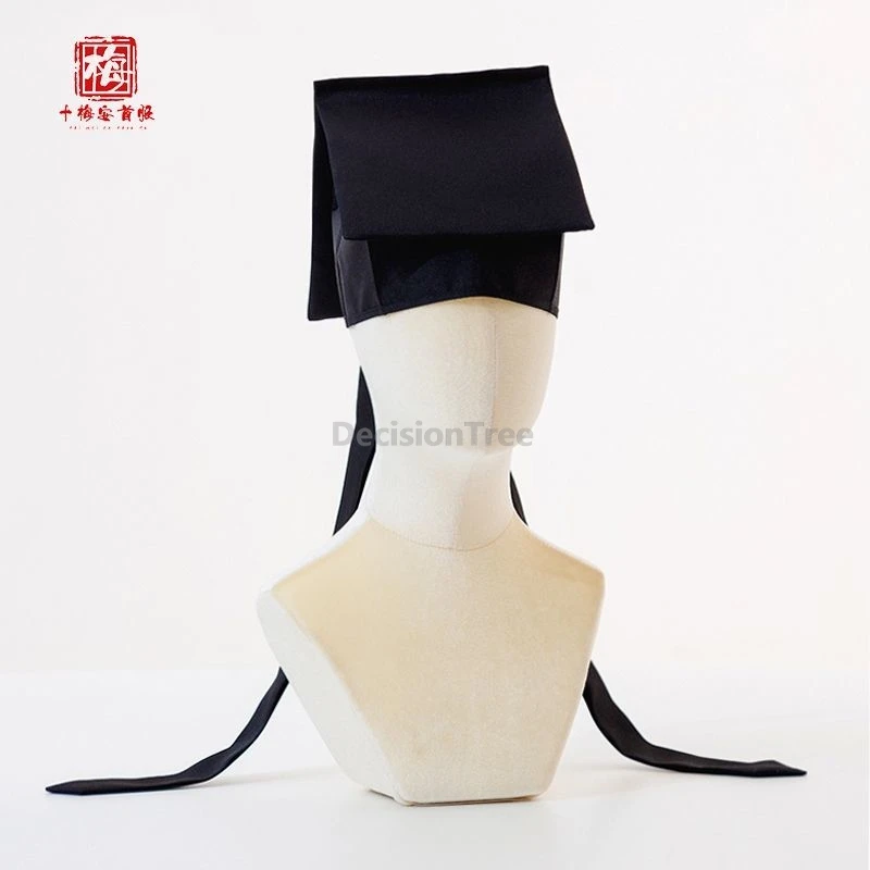 

2025 simple style solid color hanfu hat ancient style with ribbon mortarboard chinese costume drama scholar hanfu prop hat