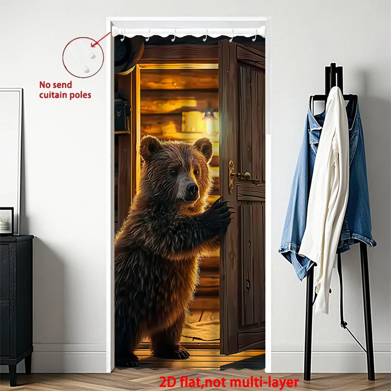 VIKAMA Cute Brown Bear Peeping Printed Door Curtain Living Room Entrance Corridor Decoration Partition Door Curtain Home Decor