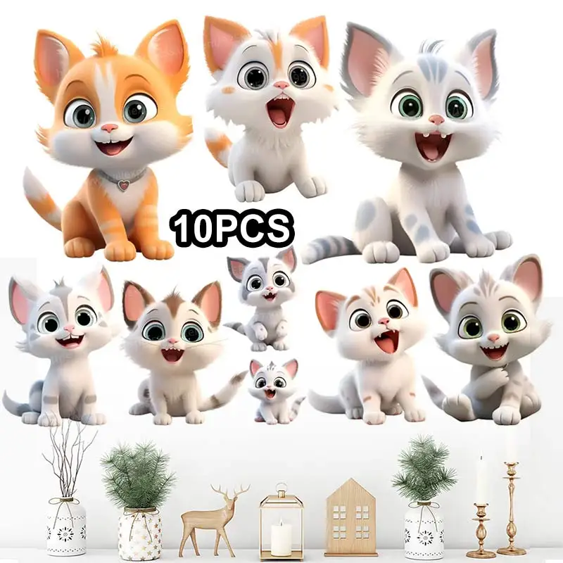 7/8/10 PCS  Cute Cat Creative Self-Adhesive Wall Stickers Bedroom Entryway Living Room Porch Home Decoration Decals M818