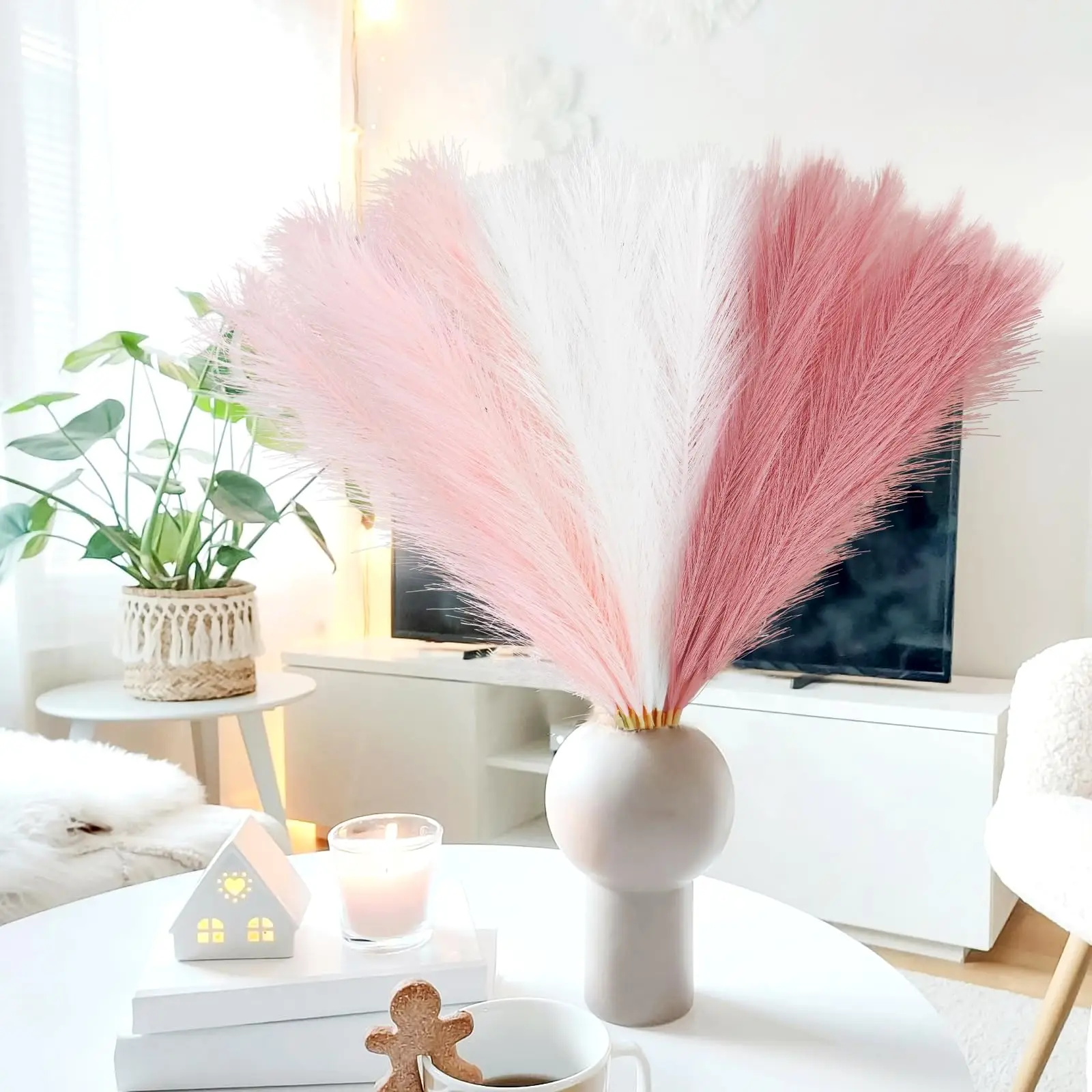 Natural Pampas Grass  21.6in Fluffy Artificial Bouquet Dried Flowers Autumn Home Room Decoration DIY Christmas Gift Artificial F