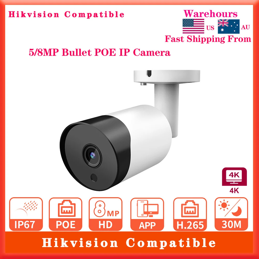 

IP-камера видеонаблюдения Hikvision, совместимая со встроенным микрофоном, 5 Мп, 8 МП