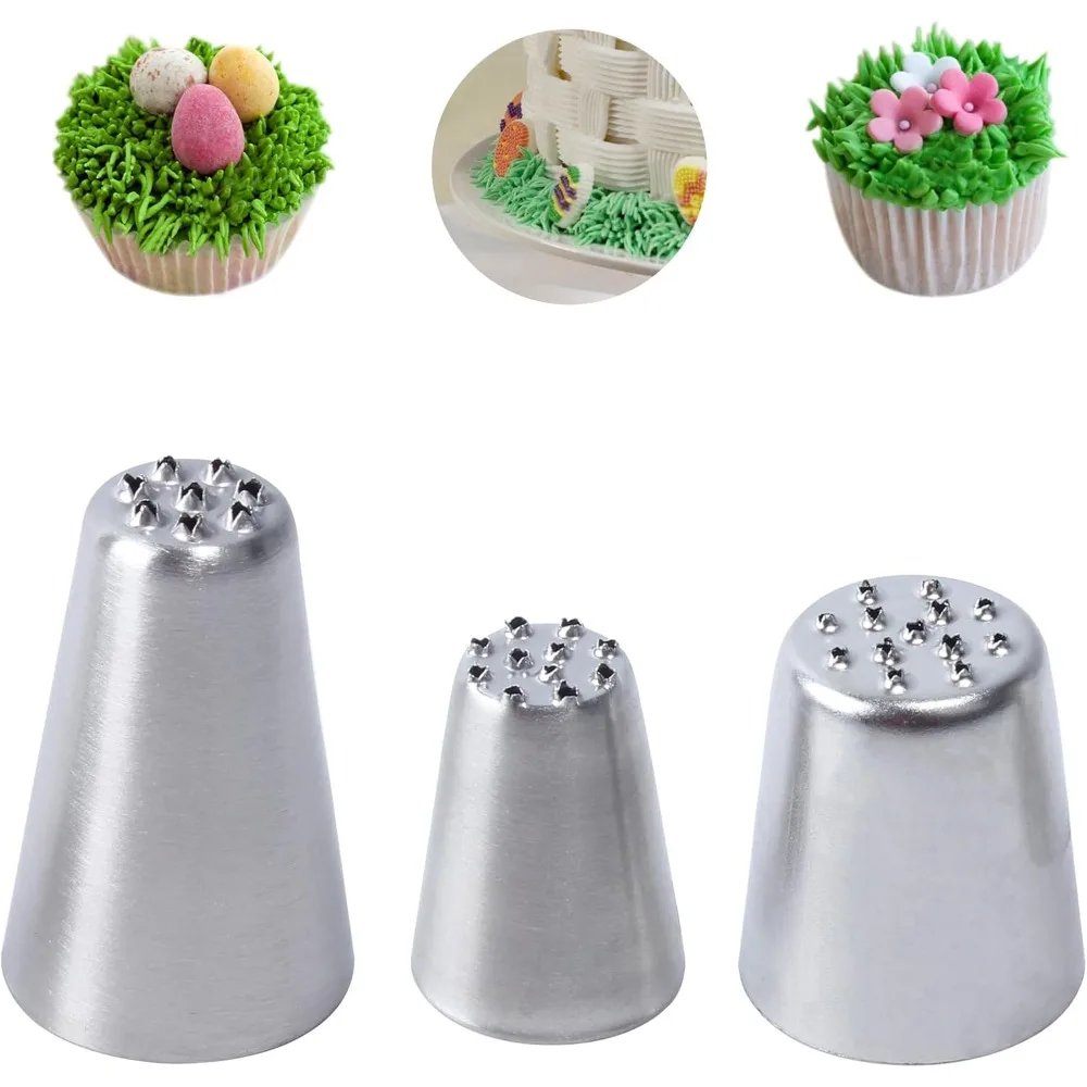 

3pcs Grass Icing Nozzles Set,Cake Decorating Tips Piping Nozzles, Stainless Steel Pastry DIY Baking Tools