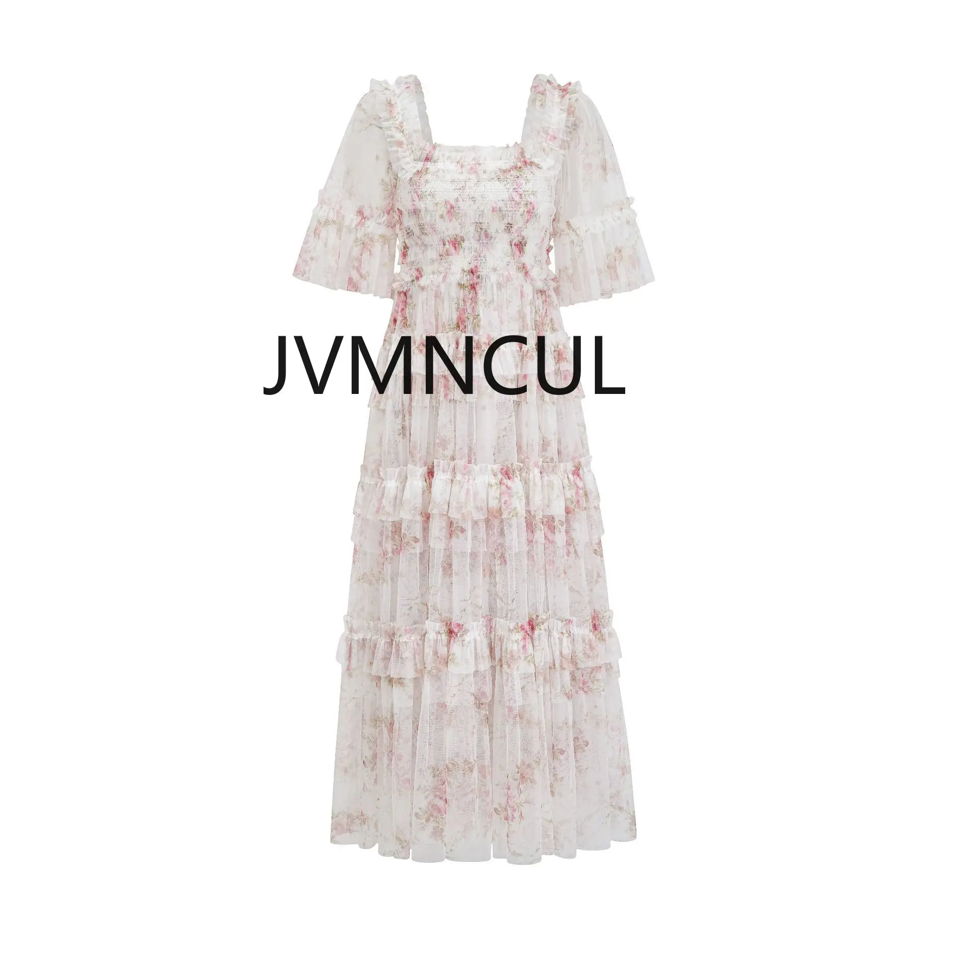 2025 nuevo vestido de hada dulce y fresco con bordado Floral transfronterizo con hombros descubiertos, falda larga acampanada de manga corta para fiestas