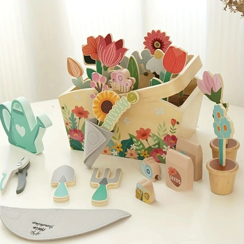 Set da giardino segreto per bambina: giocattolo da giardinaggio in legno per piantare fiori simulati per bambini, adatto come regalo di compleanno