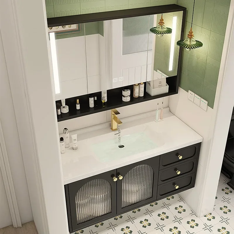 Smart Drawer Oak Bathroom Cabinet Washbasin Mirror Light Luxury Bathroom Cabinets Wall Shelf Casa Arredo Home Furniture