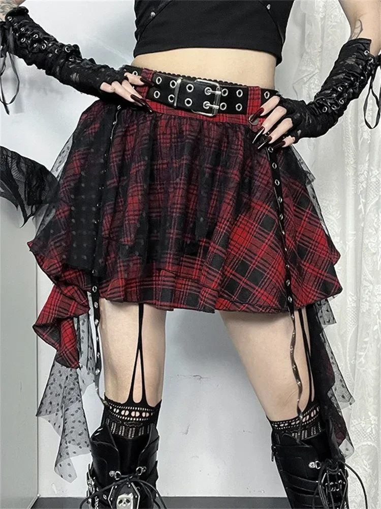 Harajuku Frauen Rock Mode Jupe Spitze Plaid Saia Hohe Taille Unregelmäßigen Sommer Mini Röcke 2024 Faldas Mujer De Moda Streetwear