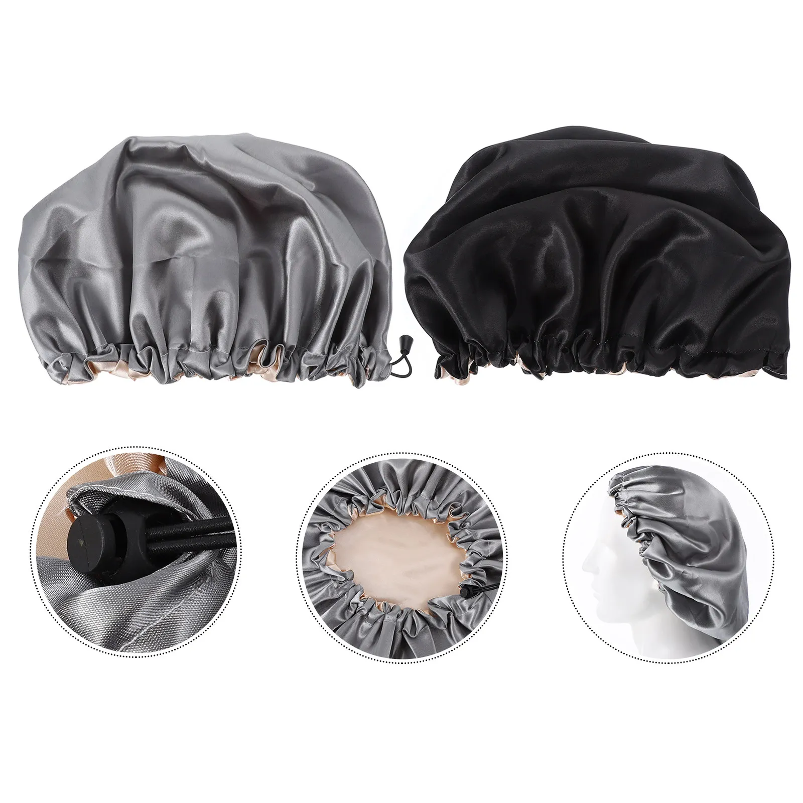 2Pcs Sleeping Caps Satin Hair Bonnet Adjustable Elastic Night Sleep Hat Soft Comfortable for Braids Dreadlocks Bath Makeup Hair