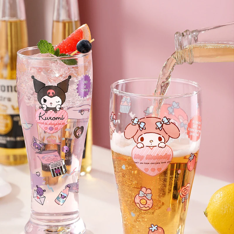 450 مللي Kawaii سانريو البيرة الزجاج الإبداعية مرحبا كيتي الزجاج Ins نمط الفتيات المنزل أنيمي الكرتون عصير الحليب كوب زجاجي عالي الجودة