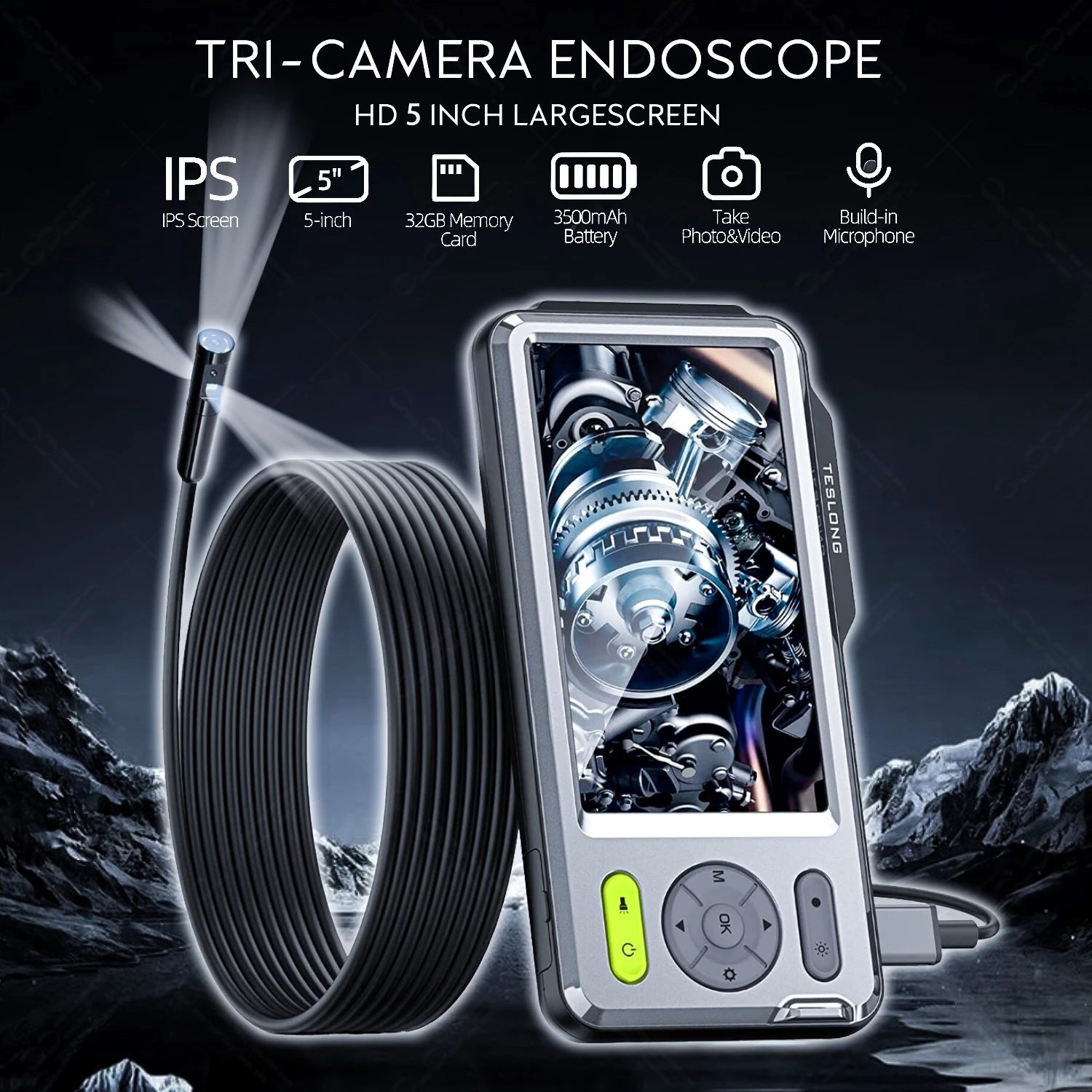 

5/8mm 5in 1280P Industrial Endoscope Automotive Boroscope Stethoscope Endoscopic Camera For Cars Mobile Inspection Tools Device