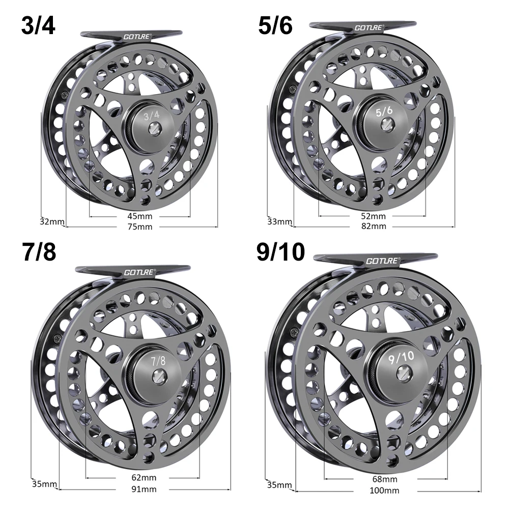 Goture 3/4 5/6 7/8 9/10 WT carretes de pesca con mosca mecanizado CNC carrete de mosca grande 2 + 1BB 1:1 para trucha Pike accesorios de pesca de