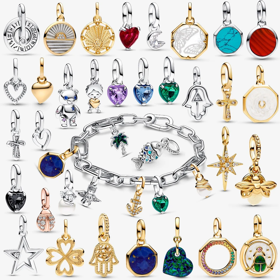 

New 925 Silver Sparkling Love Heart Medal Firefly Lucky Angel Palm Pendant Fashionable DIY Charm Exquisite Jewelry Gift