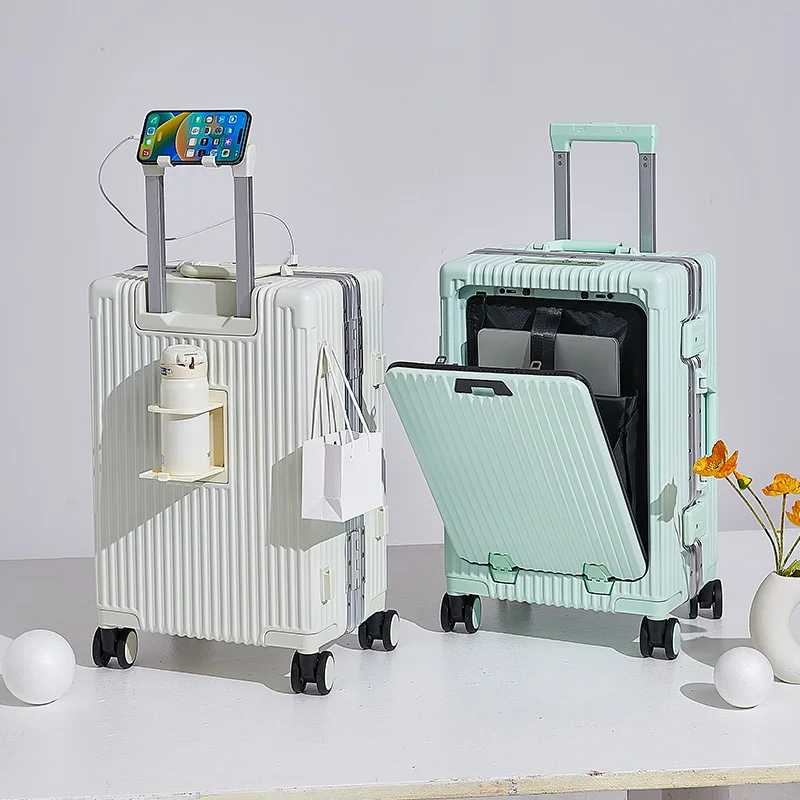 

20-Inch Large Capacity Luggage Suitcase with Cup Holder And Phone Stand Aluminum Frame Simple Fashion Travel Bag for Check-In