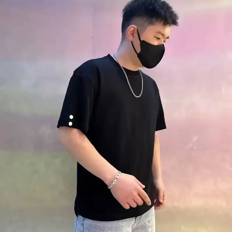 White Men's Casual T-Shirt With Button Detail On Sleeve For Daily Wear Summer Breathable