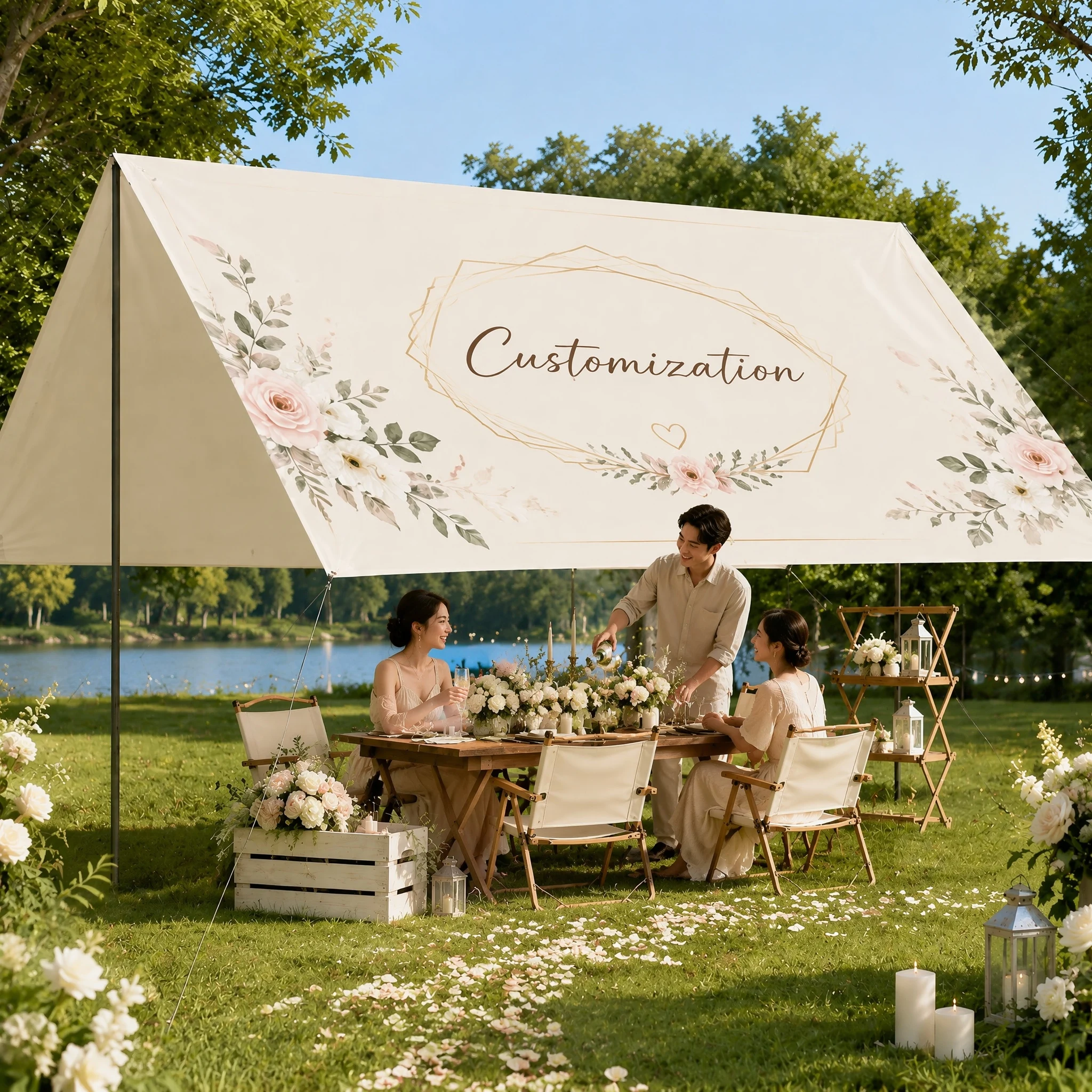 Custom Design Outdoor Canopy Shelter Tent Waterproof Camping Sunshade Awning Personalized Print for Wedding Party Picnic Use