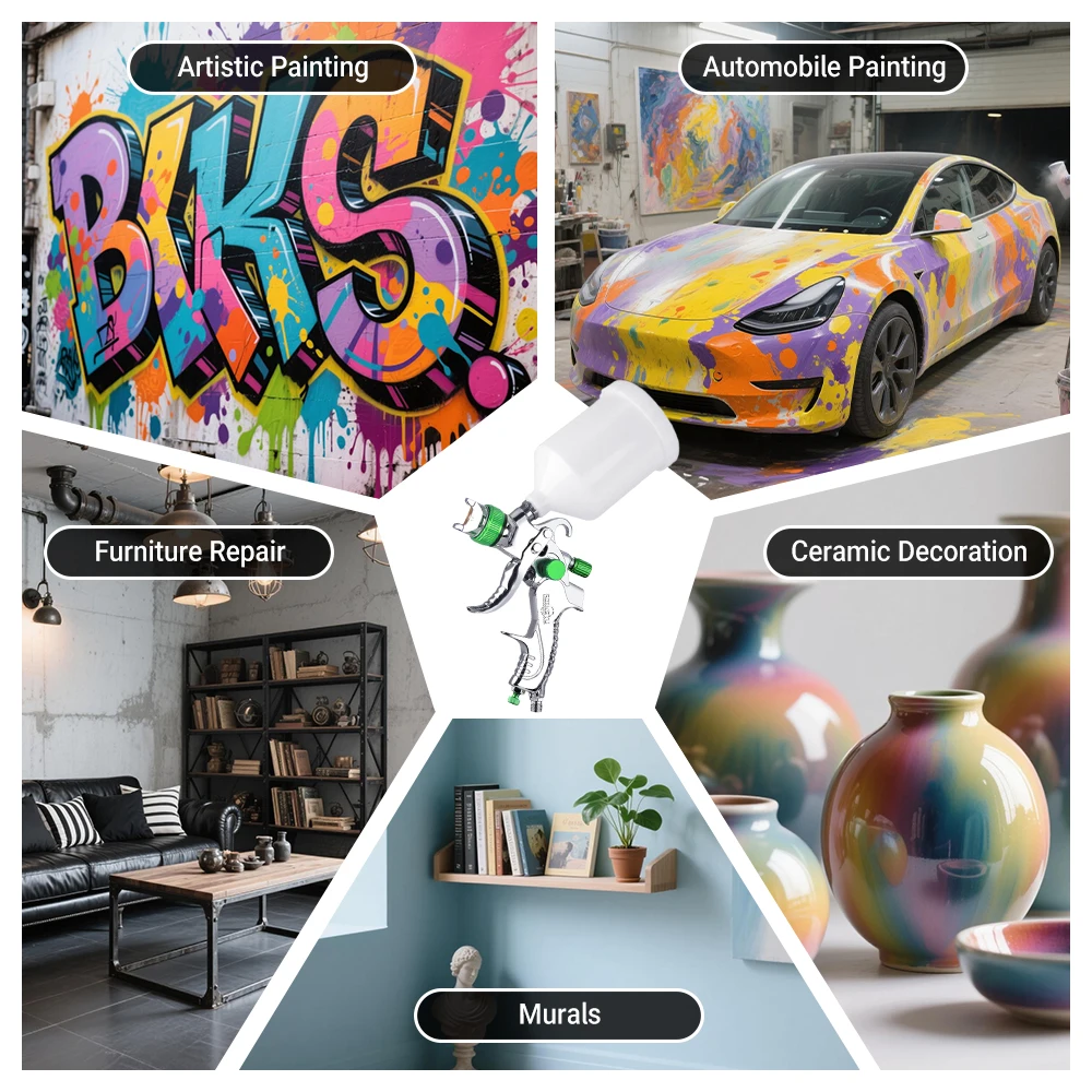 Gravity-Feed HVLP Spray Gun Kit 1.4/1.7/2.0mm Steel Nozzle Adjustable Flow For Automotive Furniture Refinishing & Metal Coating