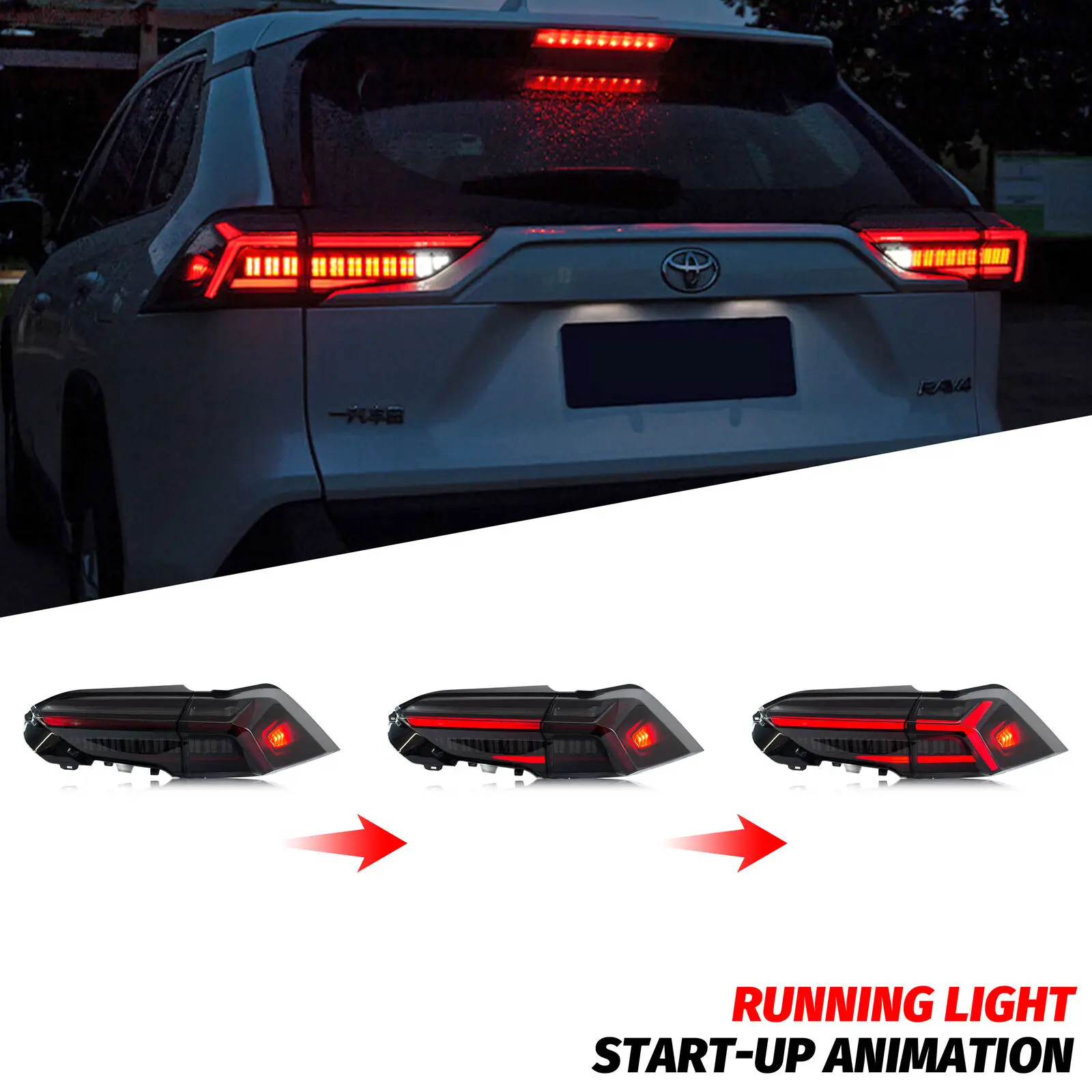 LED Tail Lights for Toyota RAV4 2019-2023 Start-up Animation Sequential Turn Signal Rear Lamps Assembly