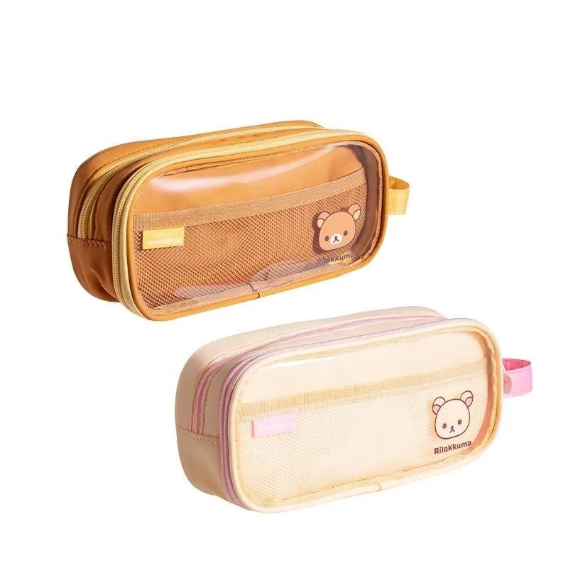 New Cute Rilakkuma  Korilakkuma Children Kids Pencil Bag Girls Transparent  Window Make up Cosmetics Cases Bags For Women